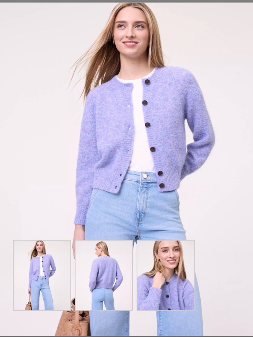 Ann Taylor Lilac Crewneck Mohair-Blend Cardigan